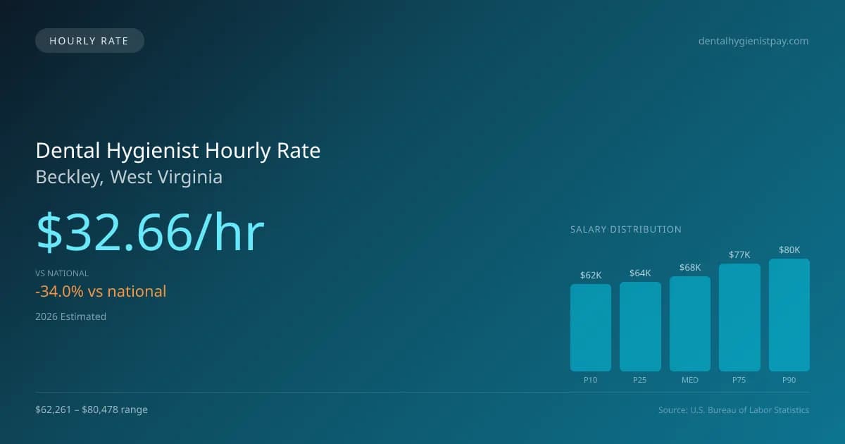 Dental Hygienist Hourly Rate in Beckley, WV — 2026 est., based on 2025 BLS