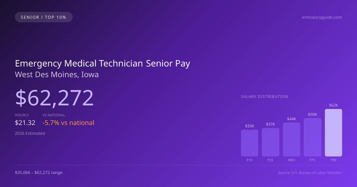 Emergency Medical Technician Senior Salary in West Des Moines, IA — 2026 est., based on 2025 BLS